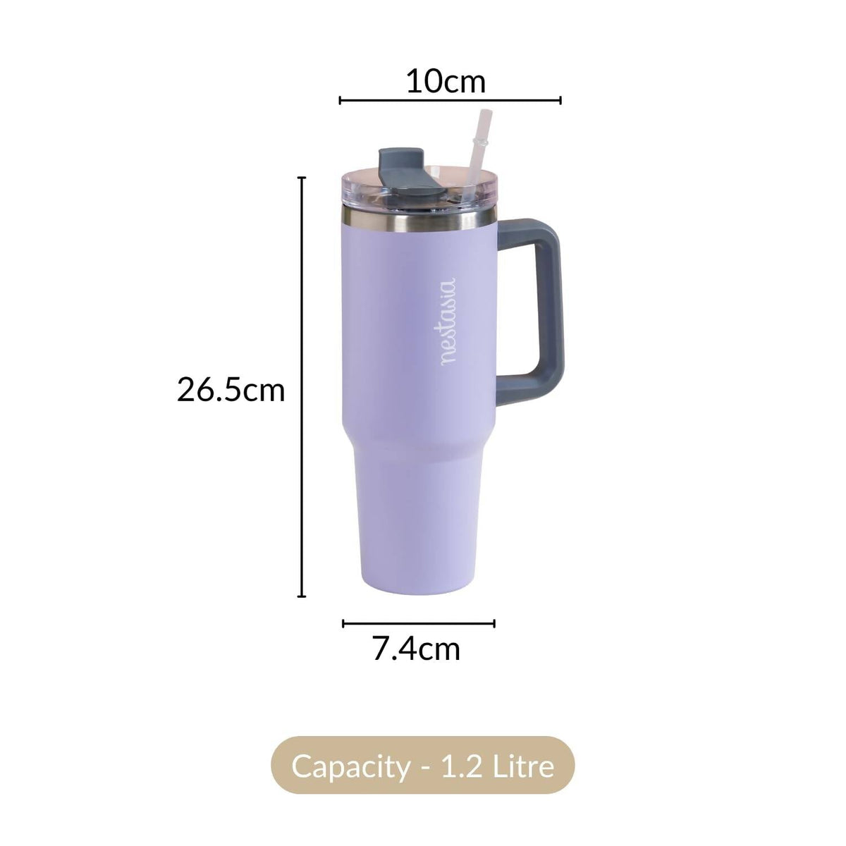 Nestasia Tumbler with Handle Straw & Lid - 1.2L (Purple) | Grocsy