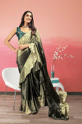 Green Satin Solid Designer, Printed Party Wear Ready To Wear Saree - Nasreen | Grocsy