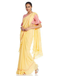 River Suneet Varma Designer Golden Haze Georgette Saree with Ruffle Detailing & Sequin Blouse Piece | Grocsy