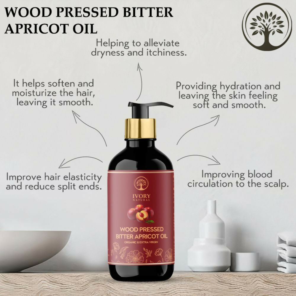 Ivory Natural Wood Pressed Bitter Apricot Oil Organic & Extra Virgin For Deep Moisturization, Gentle Hydration, And Youthful Glow | Grocsy