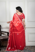 Morchari Red Crepe Hand Embroidery Saree And Stitched Blouse | Grocsy