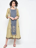 Cheera Hand Block Print Khaki Color Straight Kurta | Grocsy