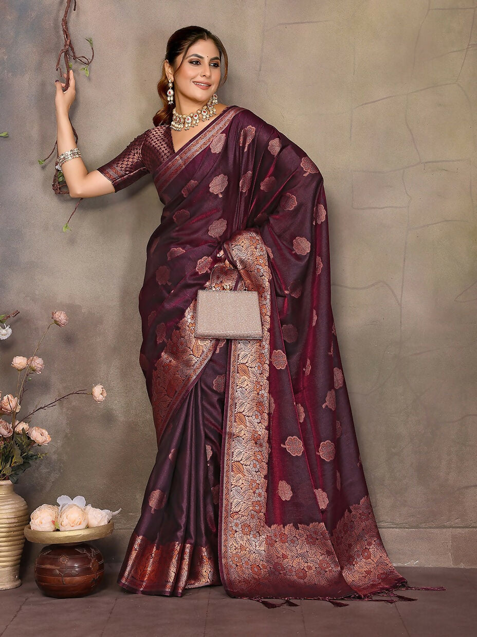 Joban Fashion Magenta Pink Woven Jacquard Banarasi Silk Sarees | Grocsy