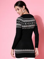 Women Winter Black Cotton Dress - Wool Trees | Grocsy