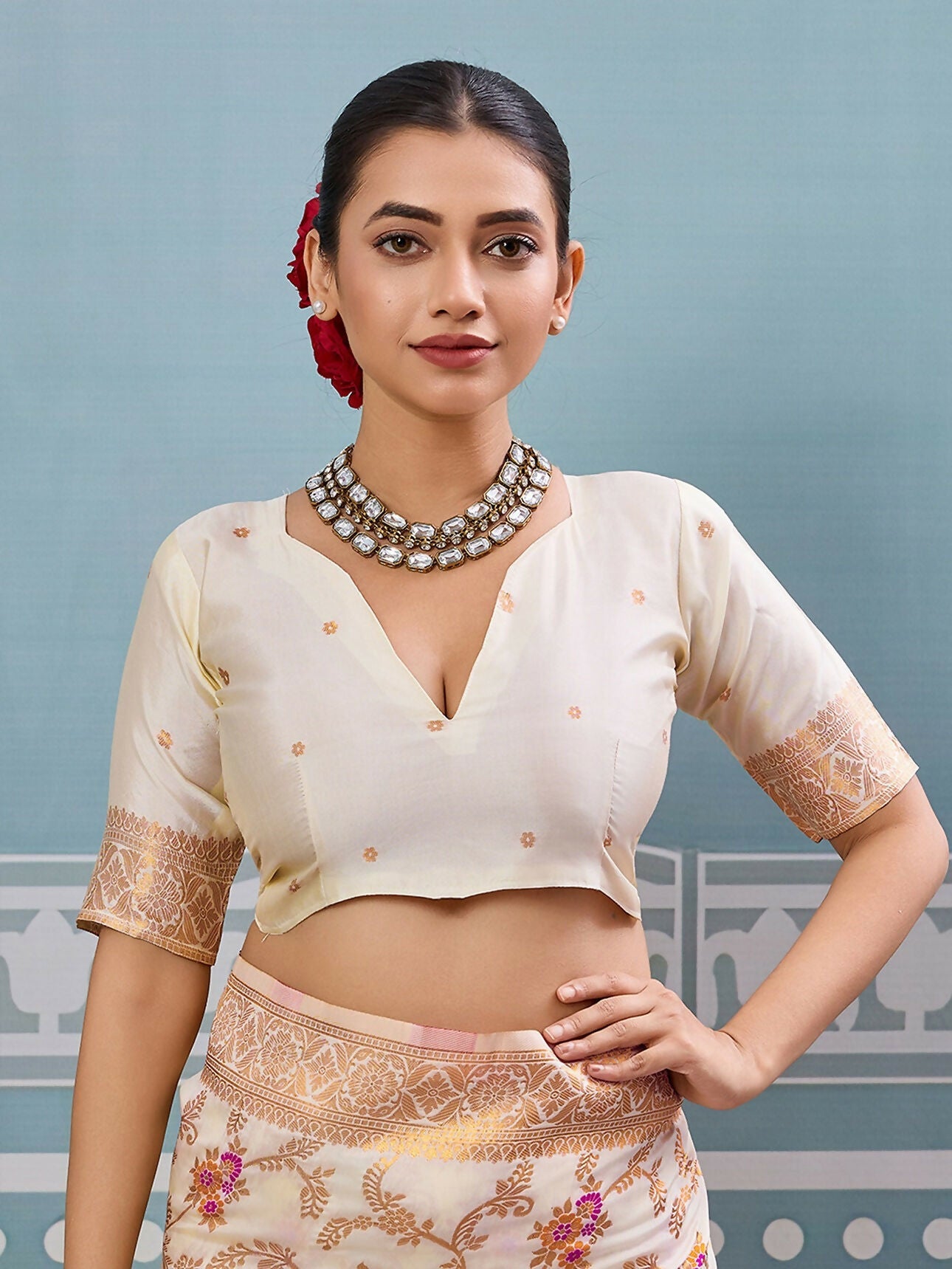 Shree Shyam Fashion Cream Silk Saree | Grocsy