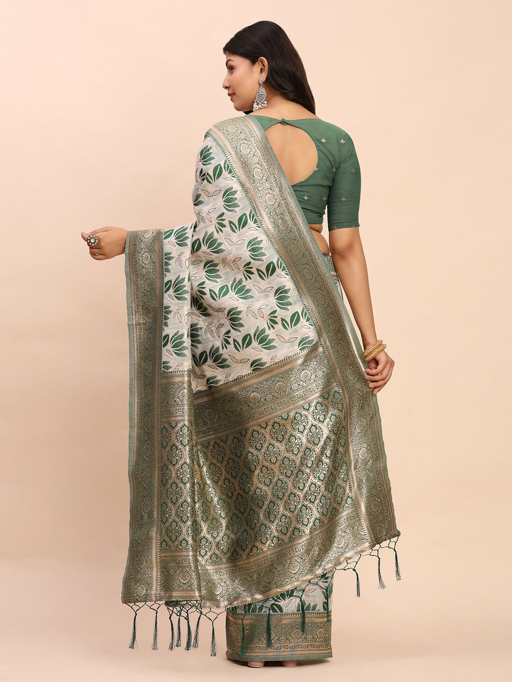 Shree Shyam Fashion Linen Cotton Green Saree | Grocsy