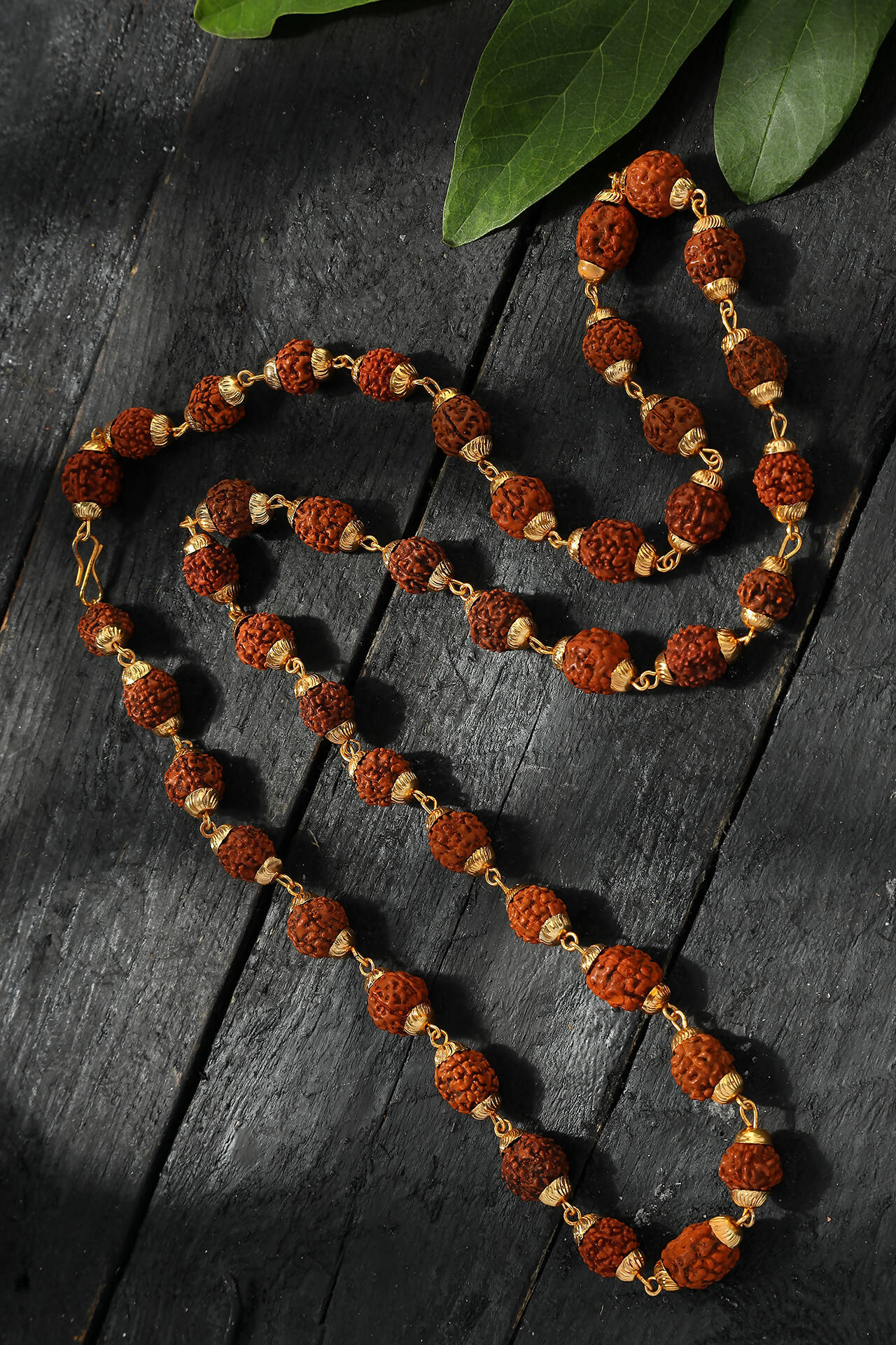 Mominos Fashion Joharkamal Gold-Polished Statement Rudraksha Mala Long Necklace (Golden) | Grocsy