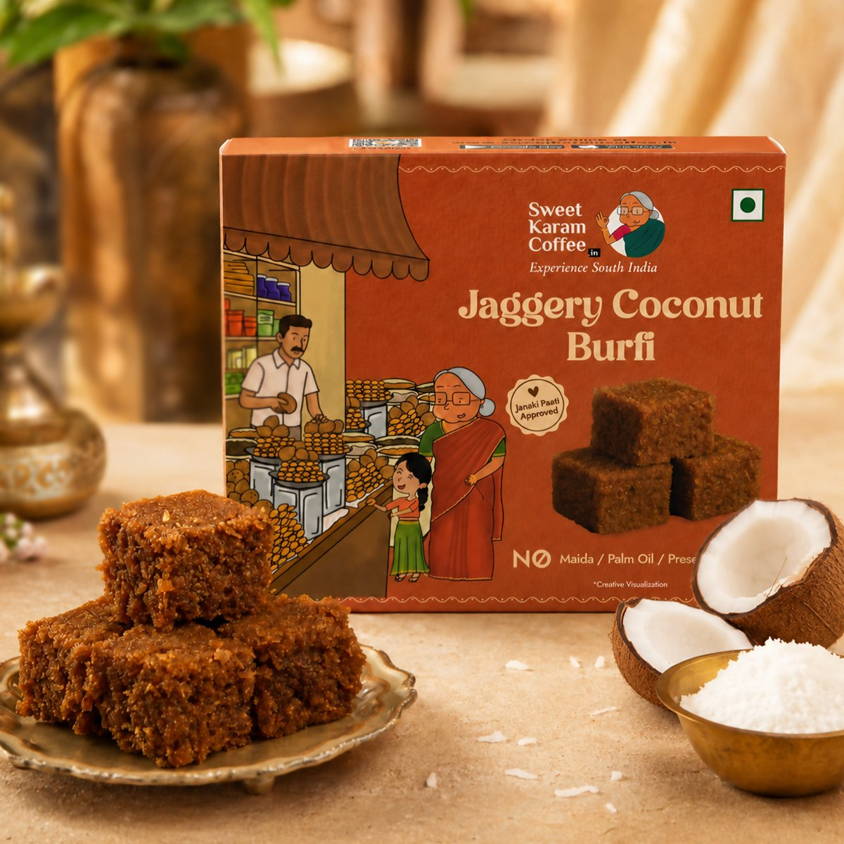 Sweet Karam Coffee Jaggery Coconut Burfi | Grocsy