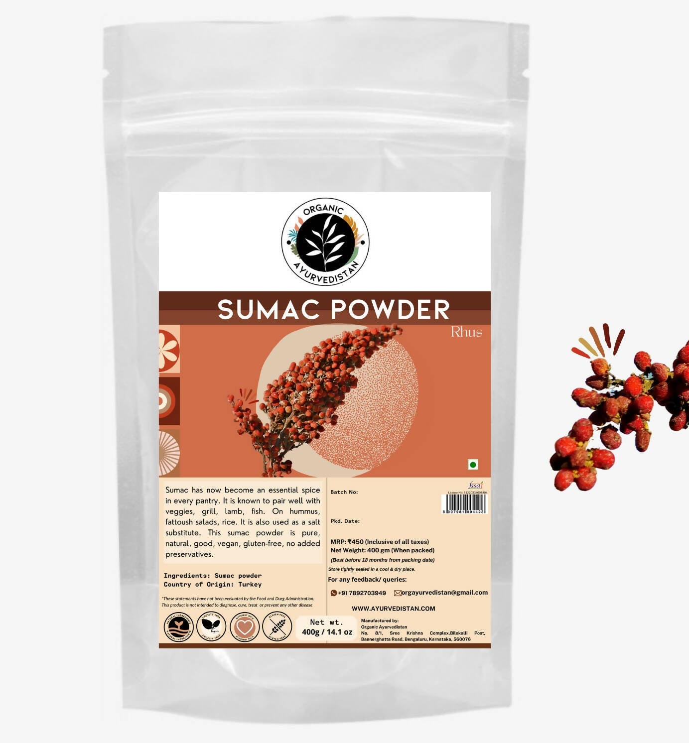 Organic AyurveGrocsyn Sumac Powder | Grocsy