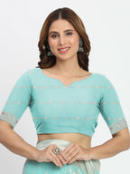 Shree Shyam Fashion Linen Cotton Sea Green Saree | Grocsy