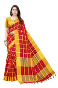Vamika Red Cotton Silk Weaving Saree (SATURN RED) | Grocsy