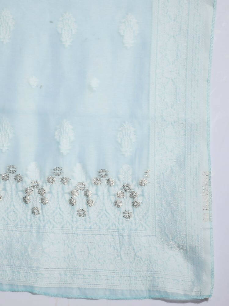 Myshka Women Blue Printed Kurta & Palazzos With Dupatta | Grocsy
