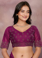 Vellora Wine Lycra Swarovski Stone Work Party Wear Saree | Grocsy