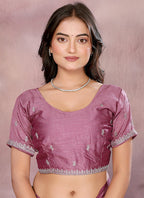 Vellora Dusty Pink Vichitra Silk Embroidery Work Saree | Grocsy