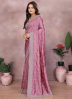 Vellora Dusty Pink Vichitra Silk Embroidery Work Designer Saree | Grocsy