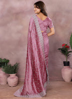 Vellora Dusty Pink Vichitra Silk Embroidery Work Designer Saree | Grocsy