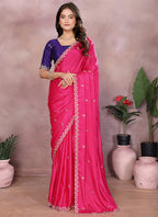 Vellora Rani Chinon Embroidery & Hand Moti Work Saree | Grocsy