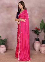 Vellora Rani Chinon Embroidery & Hand Moti Work Saree | Grocsy
