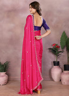 Vellora Rani Chinon Embroidery & Hand Moti Work Saree | Grocsy