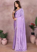 Vellora Purple Chinon Embroidery & Hand Moti Work Saree | Grocsy