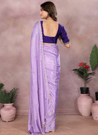 Vellora Purple Chinon Embroidery & Hand Moti Work Saree | Grocsy