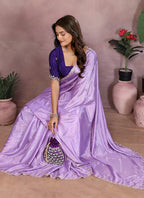 Vellora Purple Chinon Embroidery & Hand Moti Work Saree | Grocsy