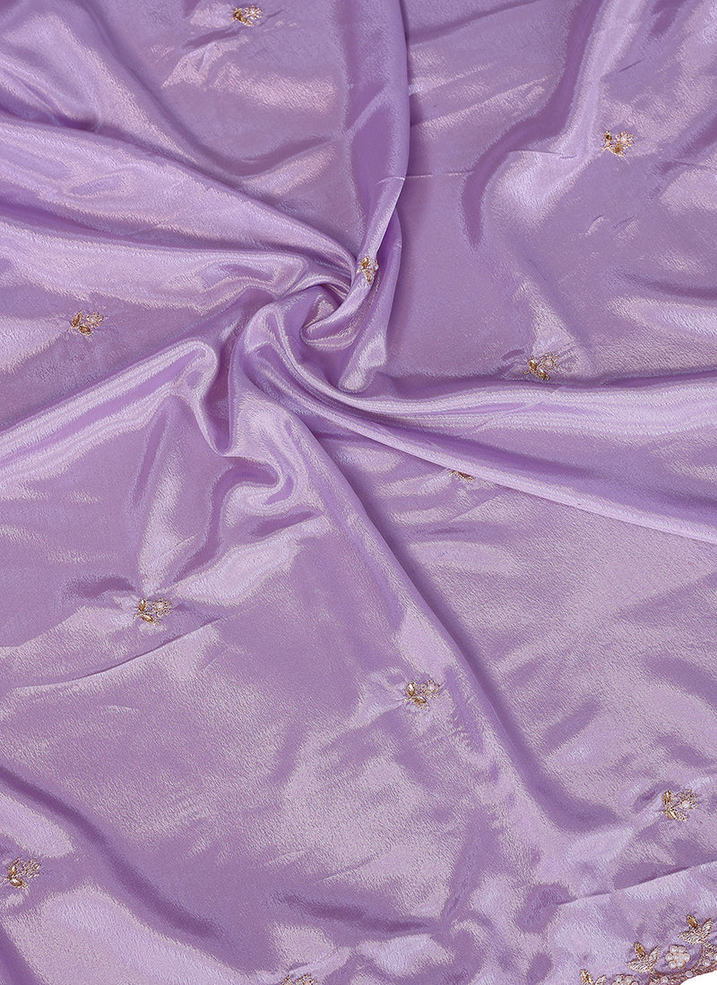 Vellora Purple Chinon Embroidery & Hand Moti Work Saree | Grocsy