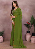 Vellora Mehendi Green Georgette Sequin Work Saree | Grocsy