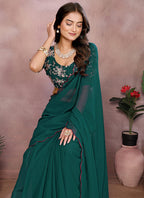 Vellora Rama Green Georgette Sequin Work Saree | Grocsy