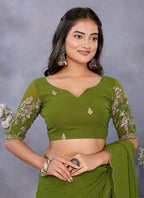 Vellora Mehendi Georgette Embroidery Zari Work Saree | Grocsy