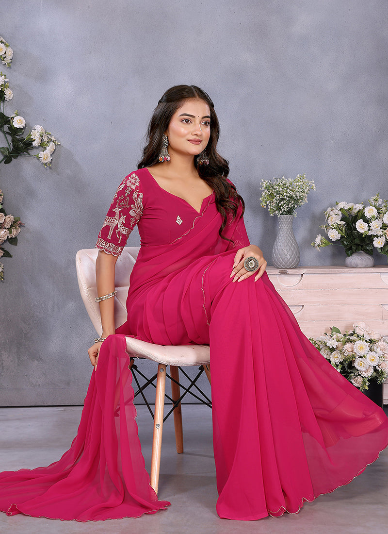 Vellora Rani Georgette Embroidery Zari Work Saree | Grocsy