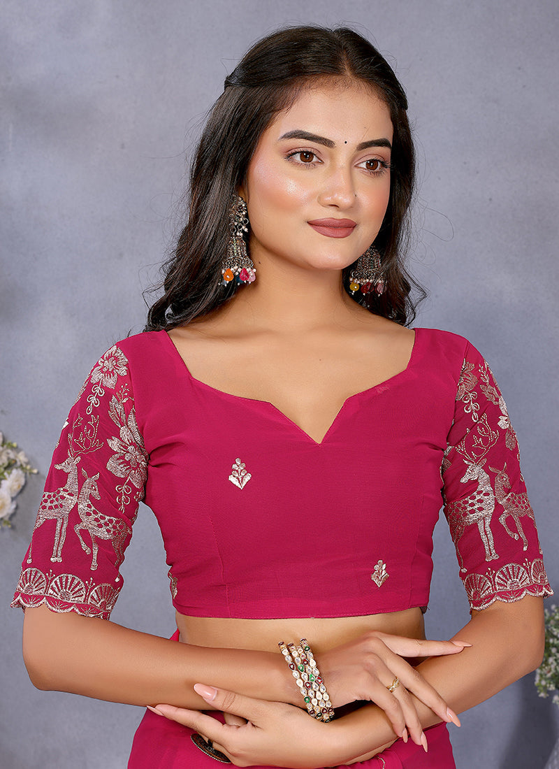 Vellora Rani Georgette Embroidery Zari Work Saree | Grocsy
