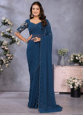 Vellora Navy Blue Georgette Embroidery Zari Work Saree | Grocsy
