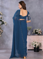 Vellora Navy Blue Georgette Embroidery Zari Work Saree | Grocsy