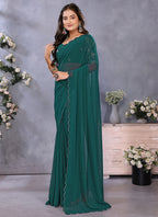Vellora Rama Green Georgette Embroidery Zari Work Saree | Grocsy