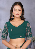 Vellora Rama Green Georgette Embroidery Zari Work Saree | Grocsy