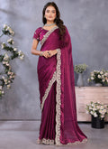 Vellora Wine Fendi Chiffon Embroidery Resham Work Saree | Grocsy