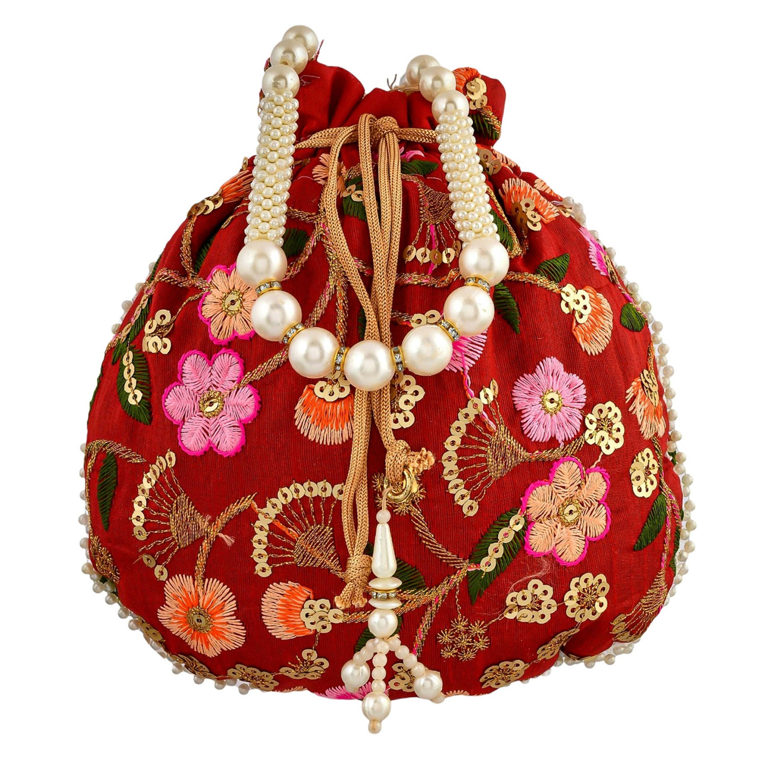 Joban Fashion Silk Wedding Potli - Red | Grocsy