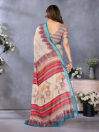 PR Fashion Cream Handloom Linen Cotton Saree | Grocsy