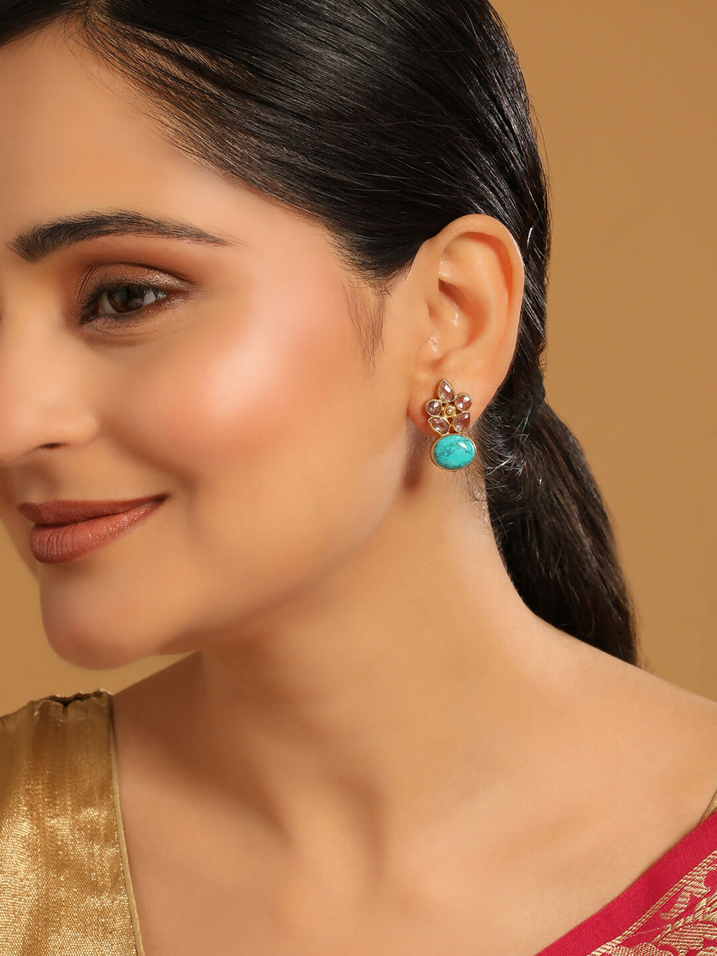 Nuyug 22K Gold Plated Turquoise Bloom Studs | Grocsy