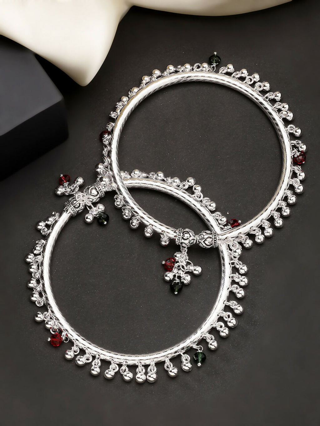 NVR Women's Set of 2 Silver-Plated Kada Anklets | Grocsy