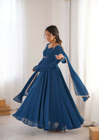 The52 Women's Gorgeous Solid Fox Blooming Georgette Fabric Flared Anarkali and Dupatta Set | Grocsy