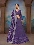 Purple Georgette Embroidery Work Lehenga Choli - Jihu Culture | Grocsy