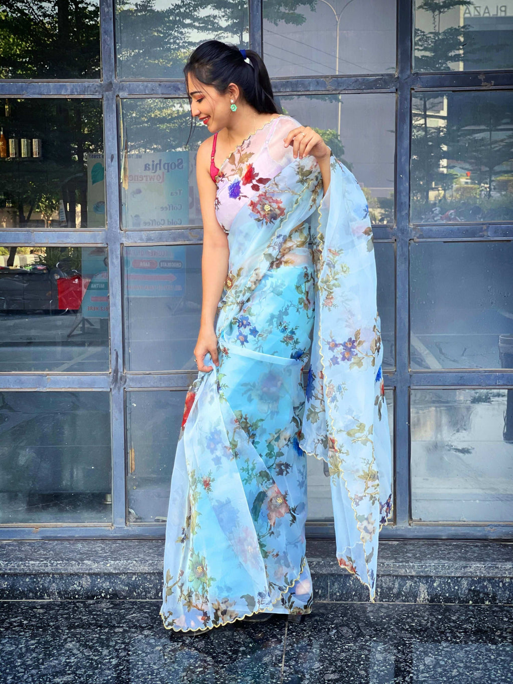 Vamsee Saras Sky Organza Saree | Grocsy