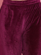 Women Republic Burgundy Velvet Kurta With Attached Neckalace,Belt And Pant | Grocsy
