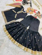 Teeya Creation New Kids Trendy Heavy Embroidery Sequence Work Kurta Sharara Set-Black | Grocsy
