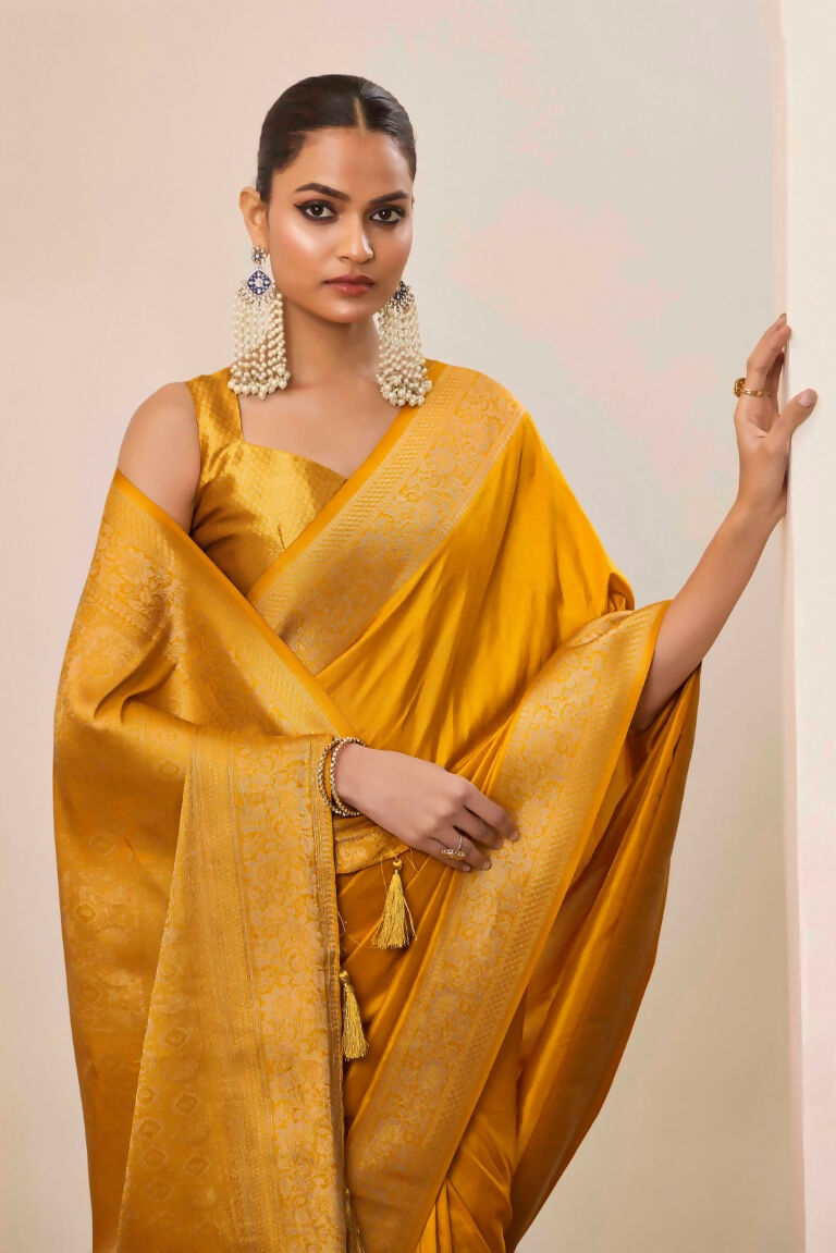 Yellow Dolla Silk Wevon Galla Designer Saree - Zeel | Grocsy