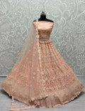 Jyoti Fashion Women's Peach Heavy Net Fancy Dori, Multi Thread, Rainbow Sequins and Diamond Work Wedding Lehenga Choli | Grocsy