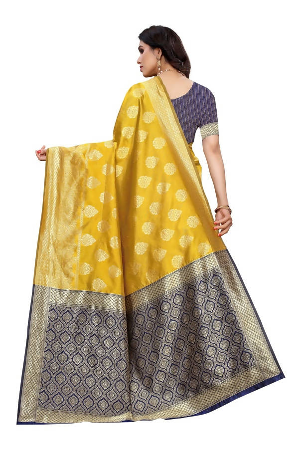 Vamika Banarasi Jacquard Weaving Yellow Saree (Dangal Yellow) | Grocsy