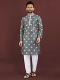 Anaita Grey Embroidered Silk Straight Kurta | Grocsy